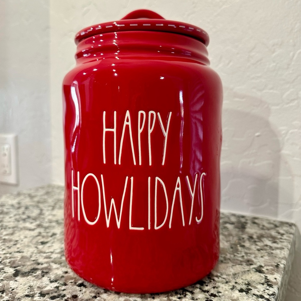 Rae Dunn Happy Howlidays Dog Treat Ceramic Canister